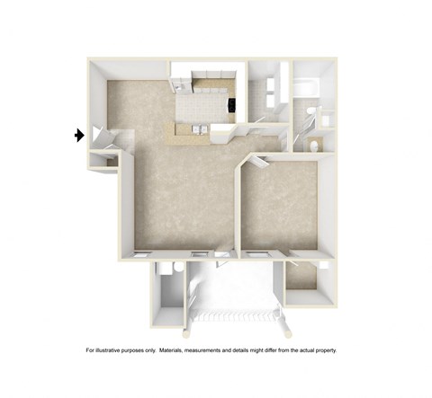 Floor plan for 1 bed, 1 bath, 783 sqft
